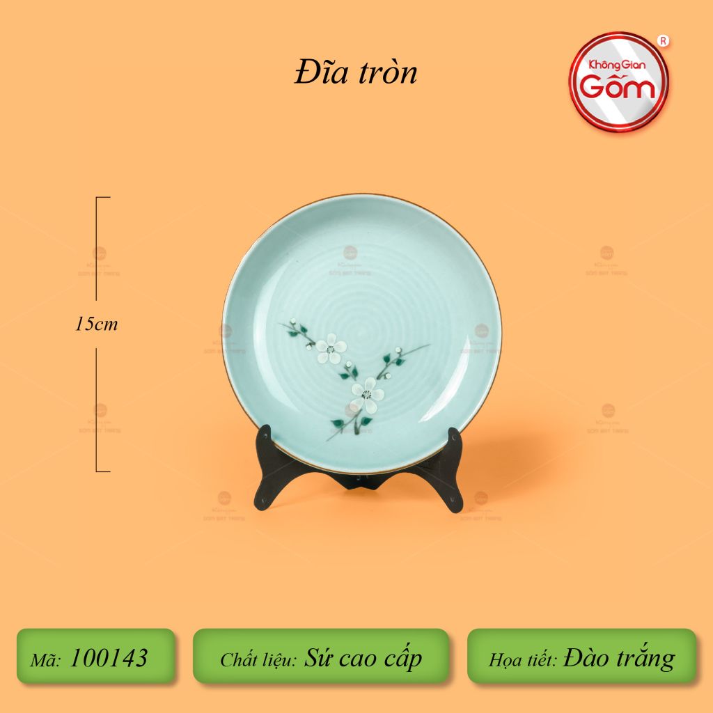 Đĩa Tròn Men Ngọc Hoa Đào Trắng