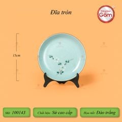 Đĩa Tròn Men Ngọc Hoa Đào Trắng