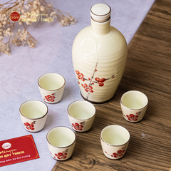 Bộ Nậm Rượu Hoa Đào Đỏ