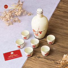 Bộ Nậm Rượu Hoa Đào Đỏ