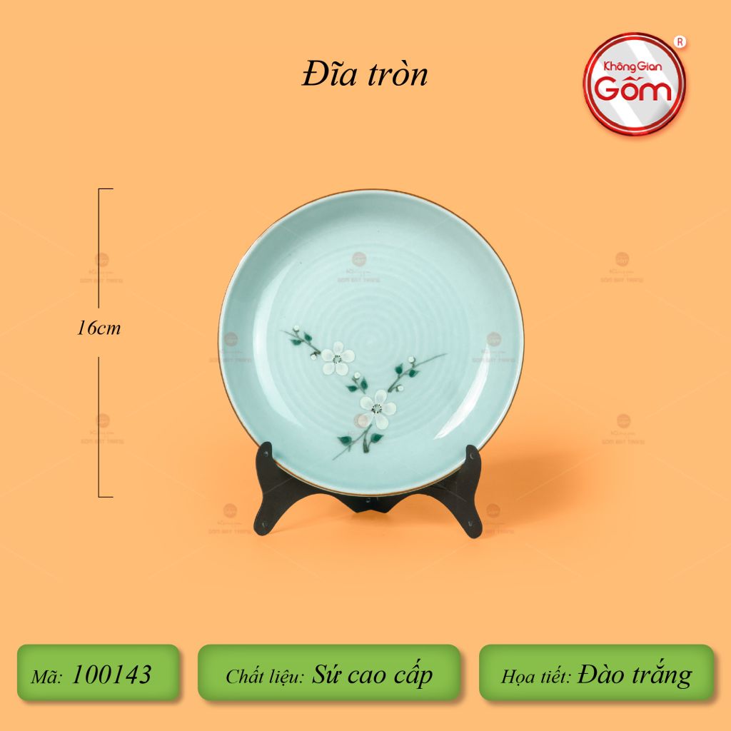 Đĩa Tròn Men Ngọc Hoa Đào Trắng