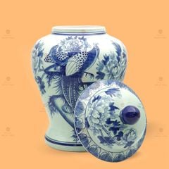 Bình Chóe Ngâm Rượu Men Lam Chim Trĩ Mẫu Đơn