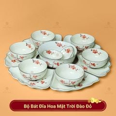 Bộ Bát Đĩa Hoa Mặt Trời Đào Đỏ