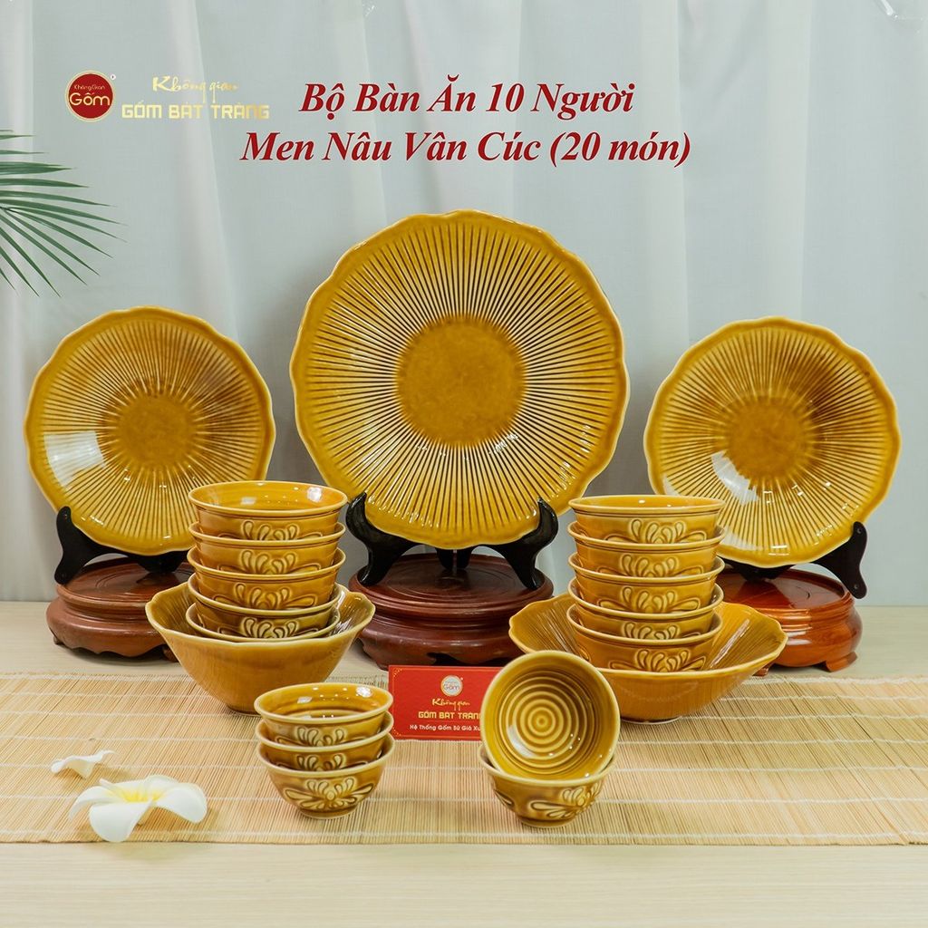 Bộ Bàn Ăn 10 Người (20 Món) Men Nâu Vân Sen