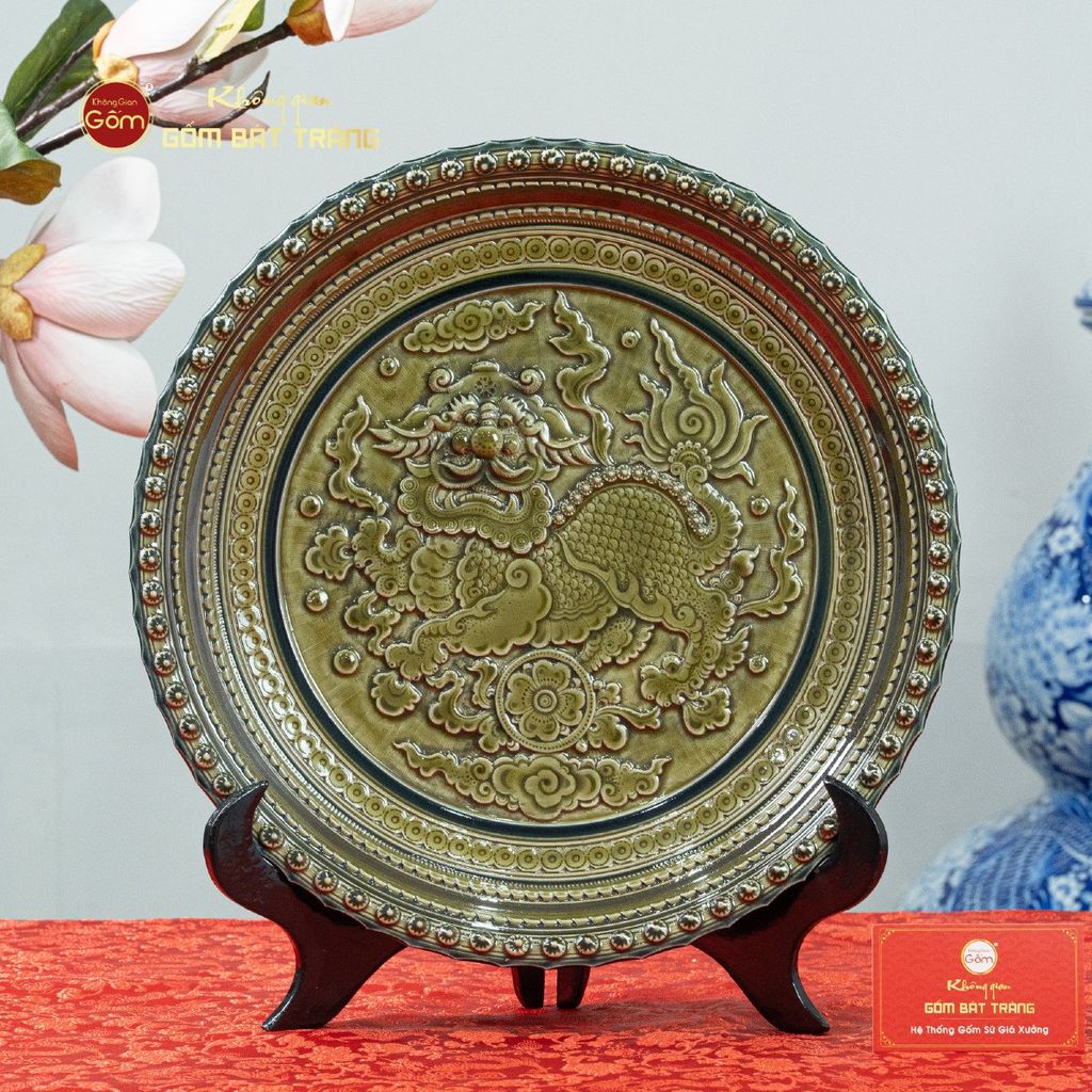 Đĩa Trưng Bày Đắp Nổi Long Vân Quy Phụng