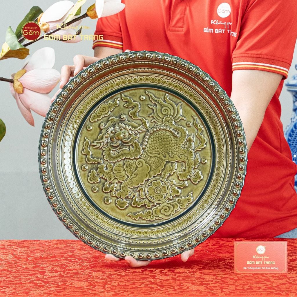 Đĩa Trưng Bày Đắp Nổi Long Vân Quy Phụng