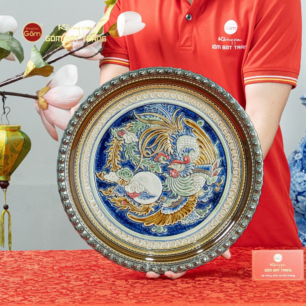 Đĩa Trưng Bày Đắp Nổi Chim Phượng