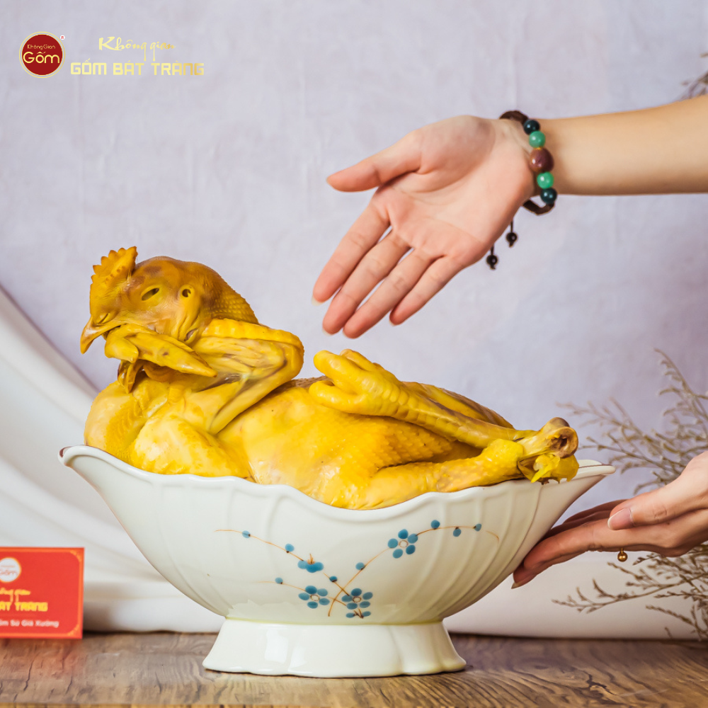 Bát Đựng Gà Hoa Đào Xanh