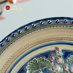 Đĩa Trưng Bày Đắp Nổi Vẽ Màu Hoa Sen Xanh
