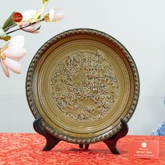 Đĩa Trưng Bày Đắp Nổi Cổ Hoa Sen Xanh