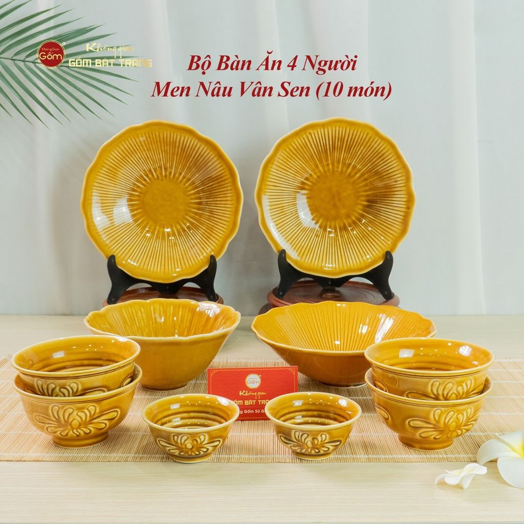 Bộ Bàn Ăn 4 Người (10 Món) Men Nâu Vân Sen