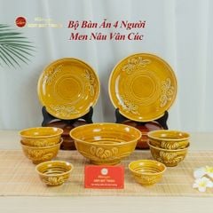 Bộ Bát Đĩa Men Nâu Vân Hoa Cúc