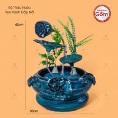Bộ Thác Nước Phong Thủy Sen Xanh Đắp Nổi