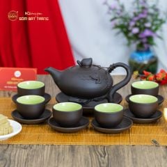 Bộ Ấm Trà Tử Sa Ba Chân Đắp Hoa