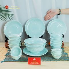 Bộ Bàn Ăn 10 Người (21 Món) Men Ngọc Vân Hoa Cúc
