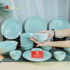 Bộ Bàn Ăn 10 Người (21 Món) Men Ngọc Vân Hoa Cúc