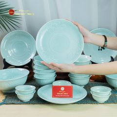 Bộ Bàn Ăn 10 Người (21 Món) Men Ngọc Vân Hoa Cúc