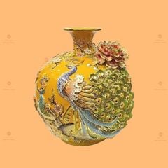 Quả Lút Lộc Men Vàng Công Đào Đắp Nổi Vẽ Vàng