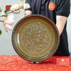 Đĩa Trưng Bày Đắp Nổi Cổ Hoa Sen Xanh