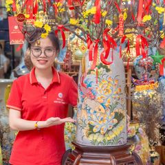 Bình Hoa Dáng Chuông Vẽ Tay Họa Tiết Sen Cá Chép