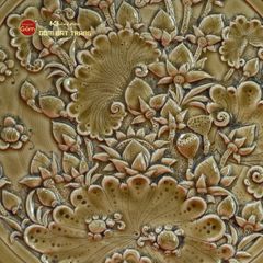 Đĩa Trưng Bày Đắp Nổi Cổ Hoa Sen Xanh