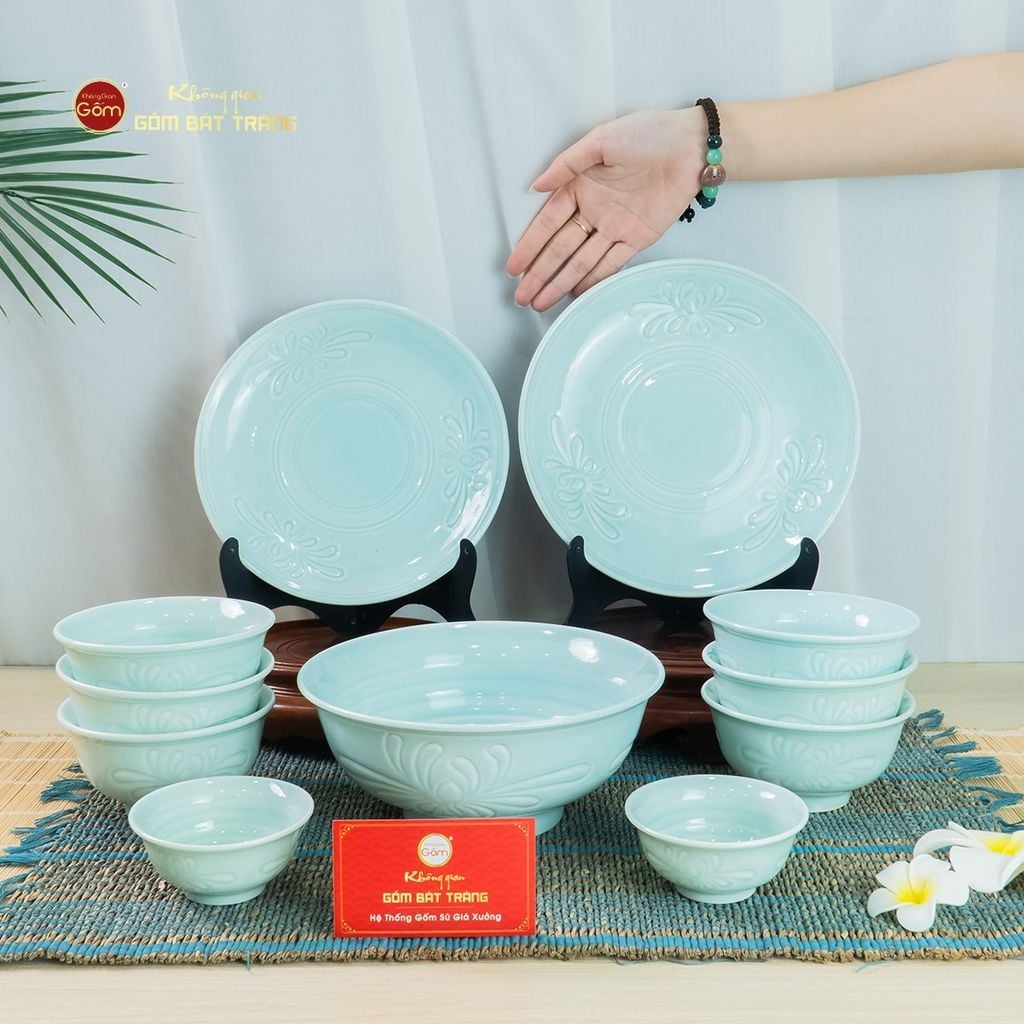 Bộ Bàn Ăn 6 Người (11 Món) Men Ngọc Vân Hoa Cúc