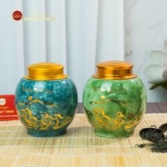 Hũ Đựng Trà Men Lam Mã Đáo Thành Công Vẽ Vàng