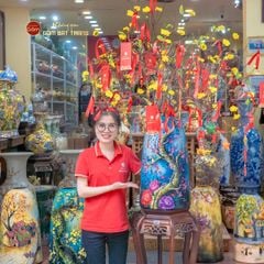 Bình Hoa Dáng Chuông Vẽ Tay Họa Tiết Chim Én Hoa Màu