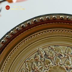 Đĩa Trưng Bày Đắp Nổi Cổ Hoa Sen Xanh