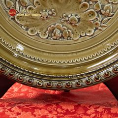 Đĩa Trưng Bày Đắp Nổi Cổ Hoa Sen Xanh