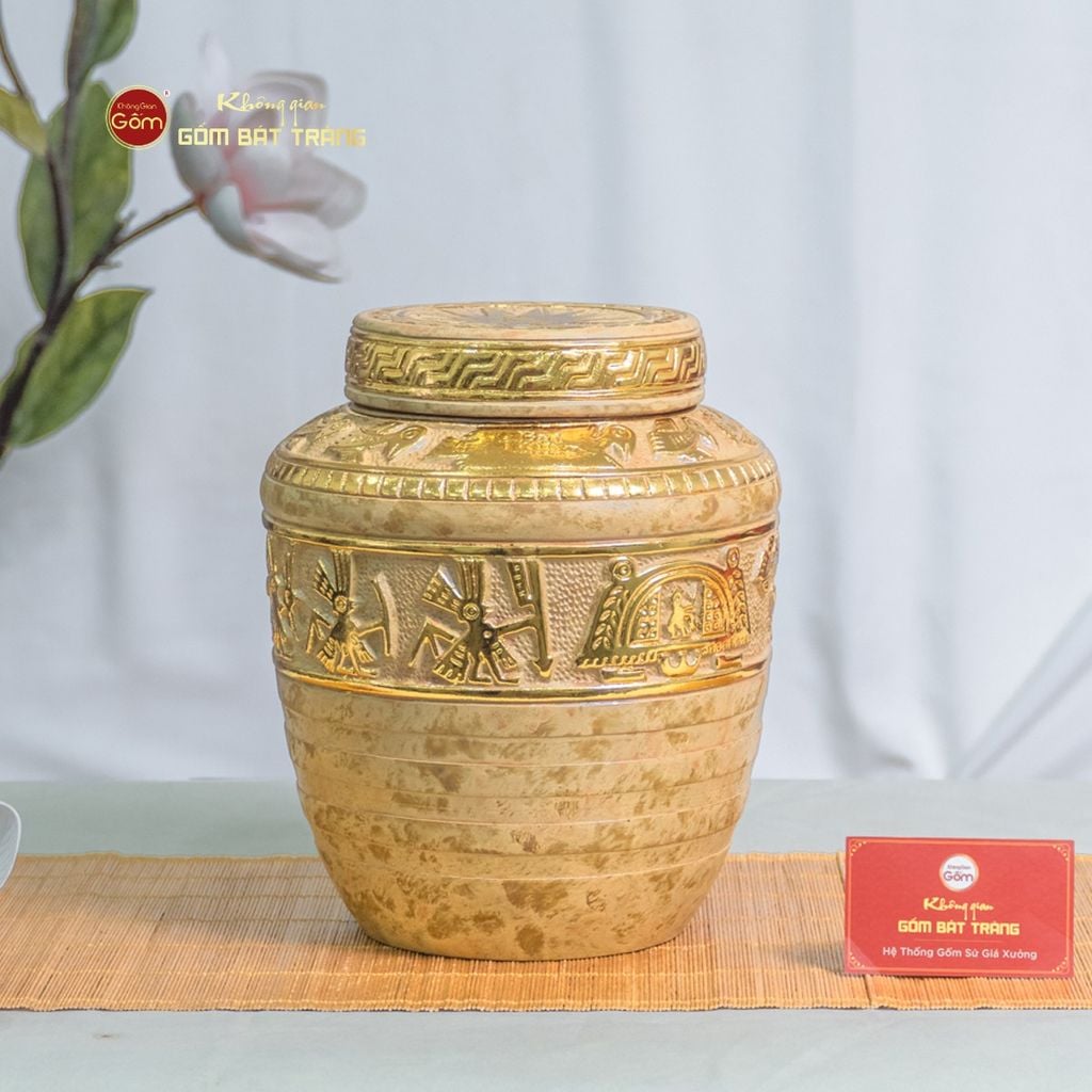 Chum Trống Đồng Kim Sa Chạm Nổi Dát Vàng