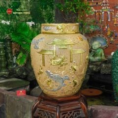 Chum Sành Cá Chép Vượt Vũ Môn Kim Sa Chạm Nổi Dát Vàng