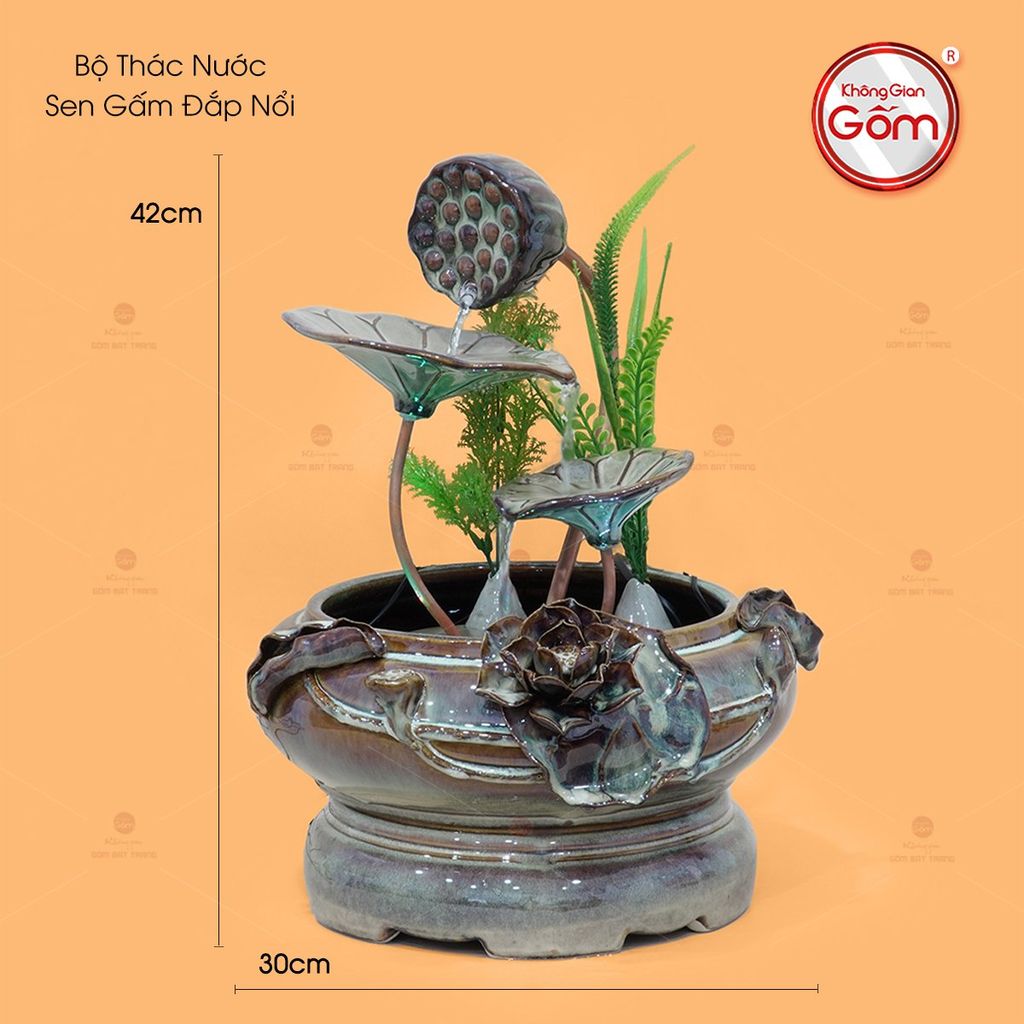 Bộ Thác Nước Phong Thủy Sen Gấm Đắp Nổi