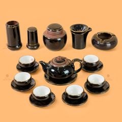 Bộ Ấm Chén Búp Sen Nâu Kẻ Vàng