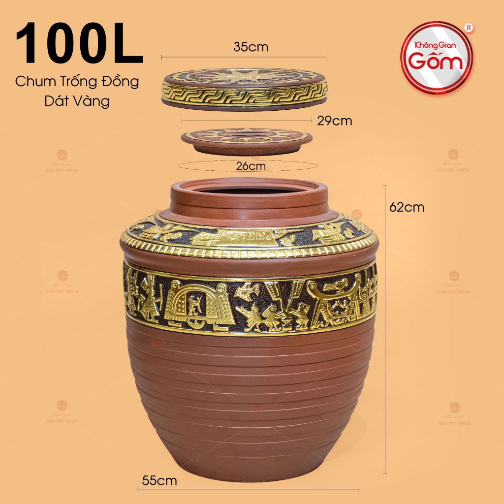 Chum Ngâm Rượu Trống Đồng Dát Vàng