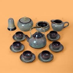 Bộ Ấm Trà Chuông Gấm Xoáy Men Hỏa Biến