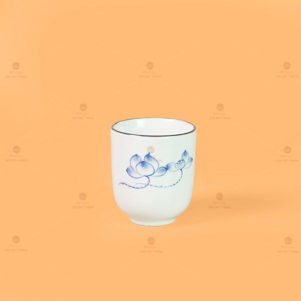 Cốc Uống Trà Dáng Thon Họa Tiết Hoa Sen