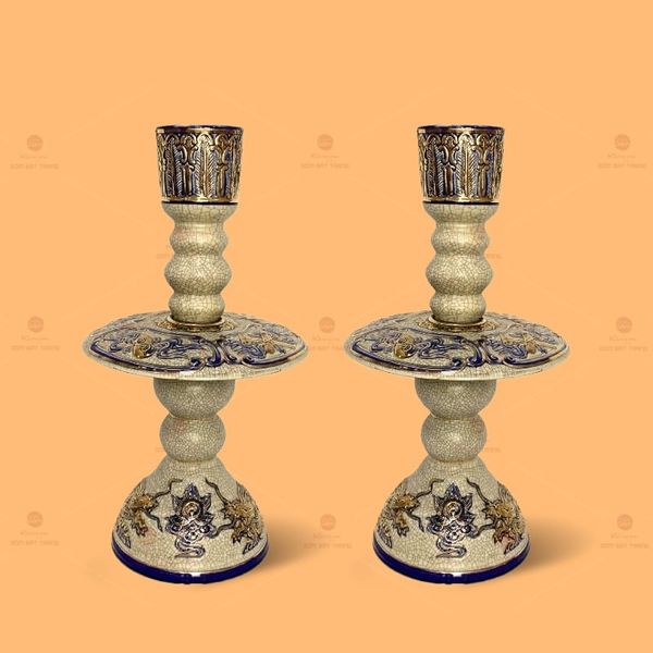 Chân Nến Thờ Men Rạn Vẽ Vàng