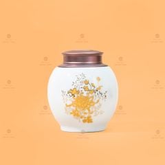 Hũ Đựng Trà Men Trắng Họa Tiết Phù Dung Vẽ Vàng