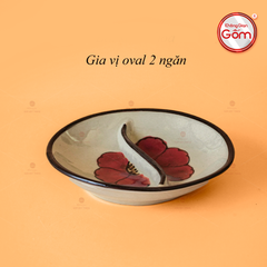 Chén Gia Vị Oval Hai Ngăn Hoa Sứ Đỏ