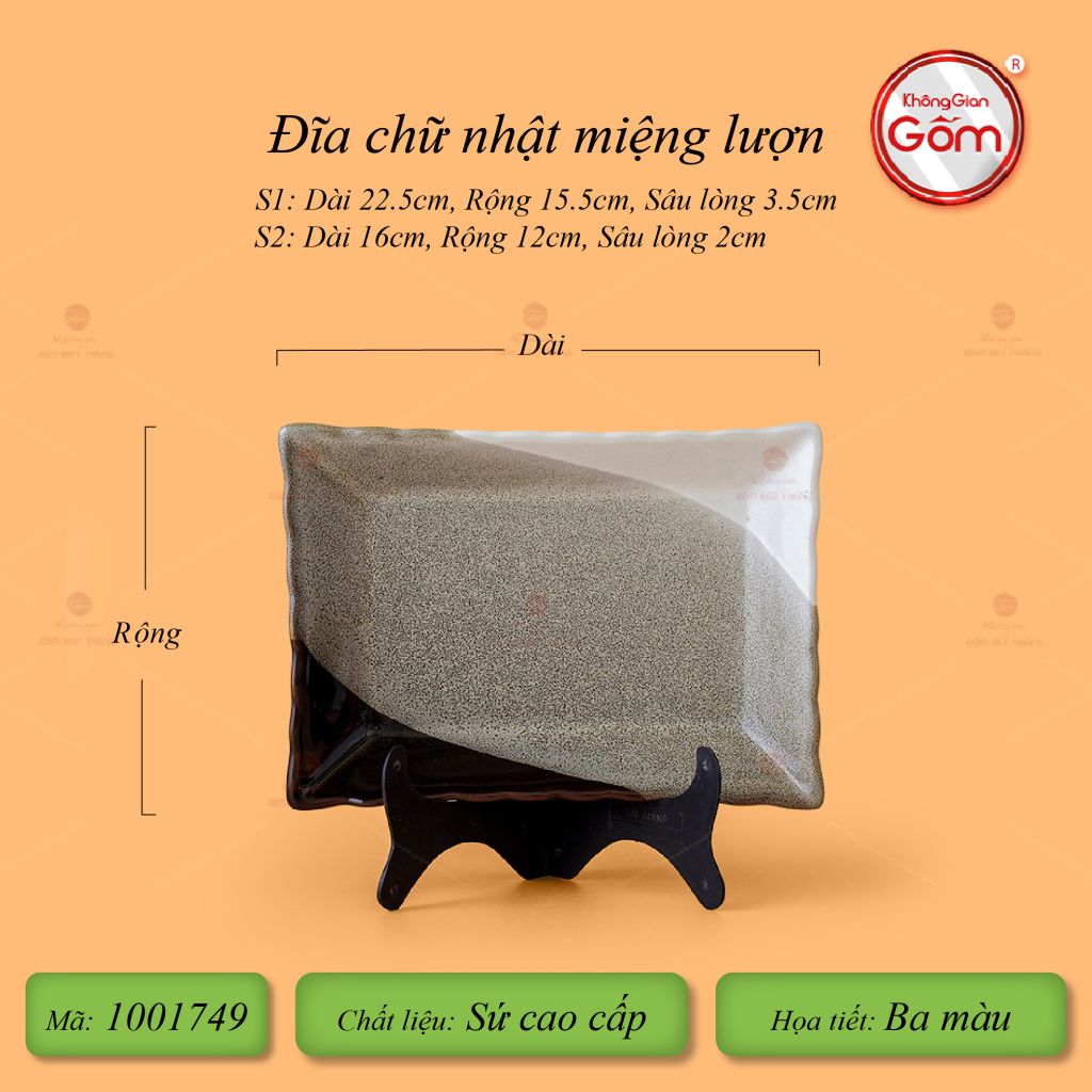 Đĩa Chữ Nhật Miệng Lượn Ba Màu