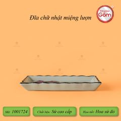 Đĩa Chữ Nhật Miệng Lượn Hoa Sứ Đỏ