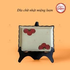 Đĩa Chữ Nhật Miệng Lượn Hoa Sứ Đỏ