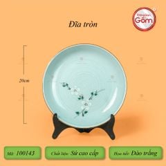 Đĩa Tròn Men Ngọc Hoa Đào Trắng