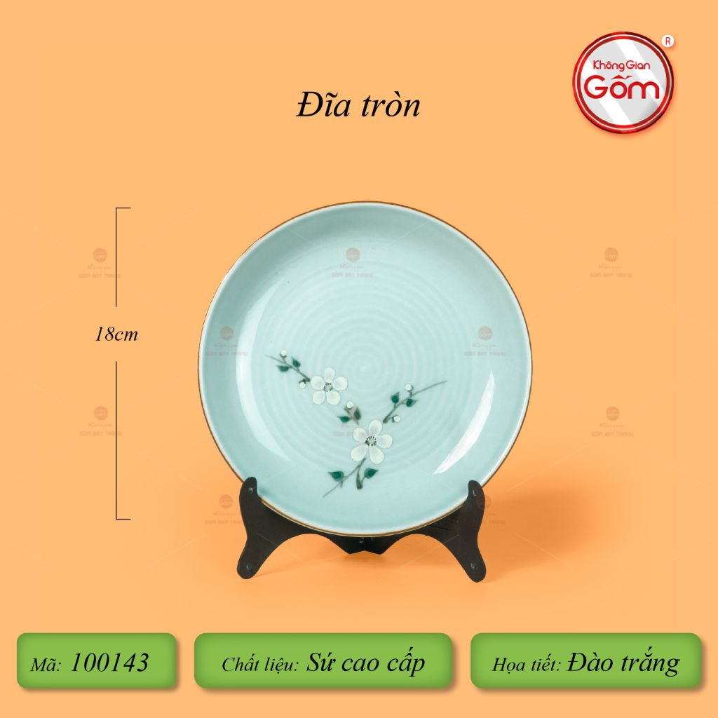 Đĩa Tròn Men Ngọc Hoa Đào Trắng