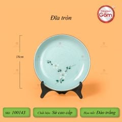 Đĩa Tròn Men Ngọc Hoa Đào Trắng
