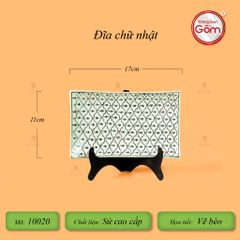 Đĩa Chữ Nhật Men Xanh Ngọc Vẽ Bèo