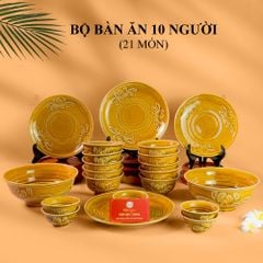 Bộ Bàn Ăn 10 Người (21 Món) Men Nâu Vân Hoa Cúc