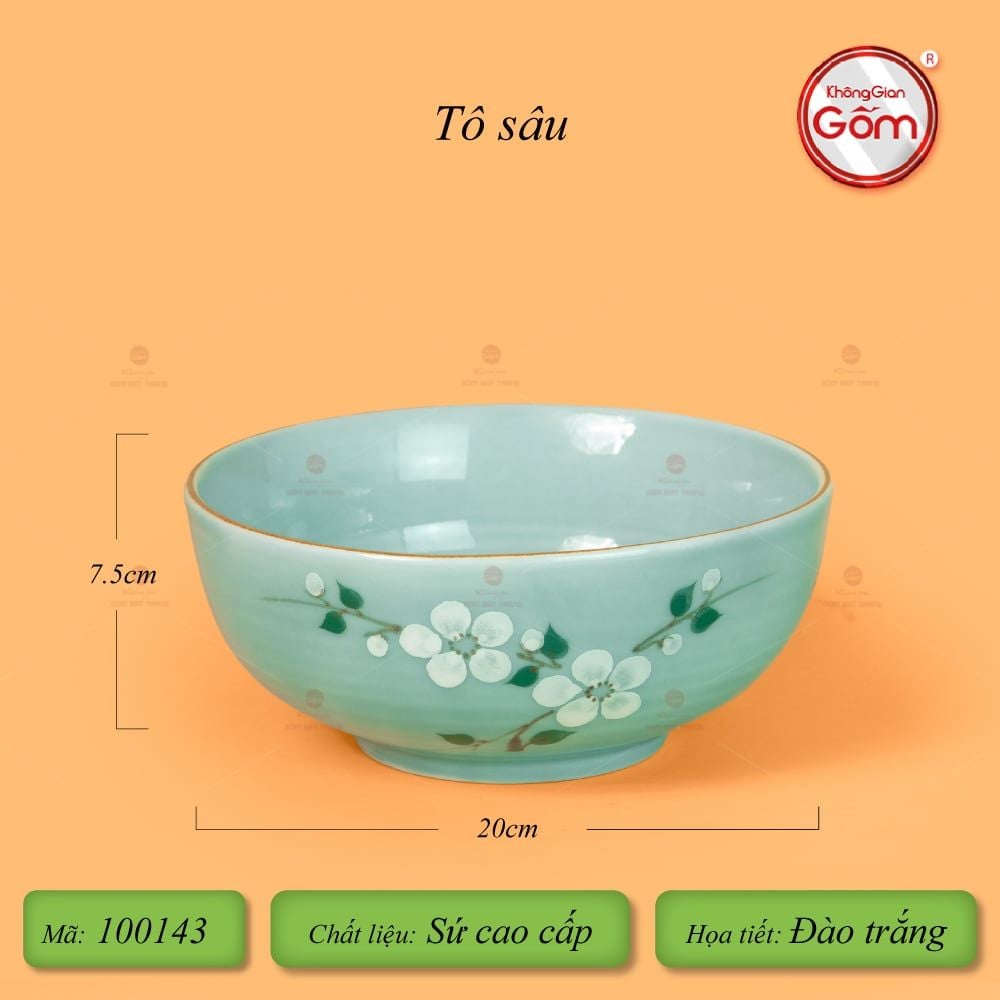 Bộ Bát Đĩa Bát Tràng Men Ngọc Hoa Đào Trắng