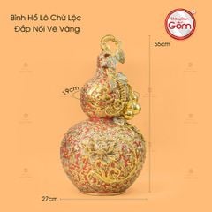Bình Hồ Lô Chữ Lộc Đắp Nổi Vẽ Vàng